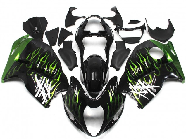 1997-2007 Black with Deep Green Flame Suzuki GSXR 1300 Hayabusa Motorcycle Fairing 1997-2007 Black with Deep Green Flame Suzuki GSXR 1300 Hayabusa Motorcycle Fairing