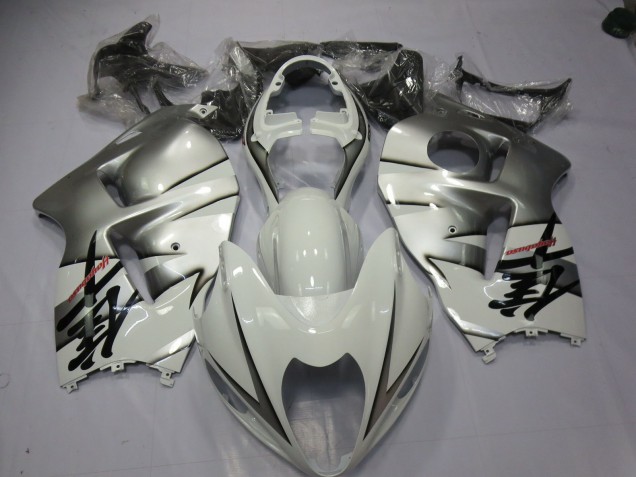 1997-2007 White and Silver Suzuki GSXR 1300 Hayabusa Motorcycle Fairing