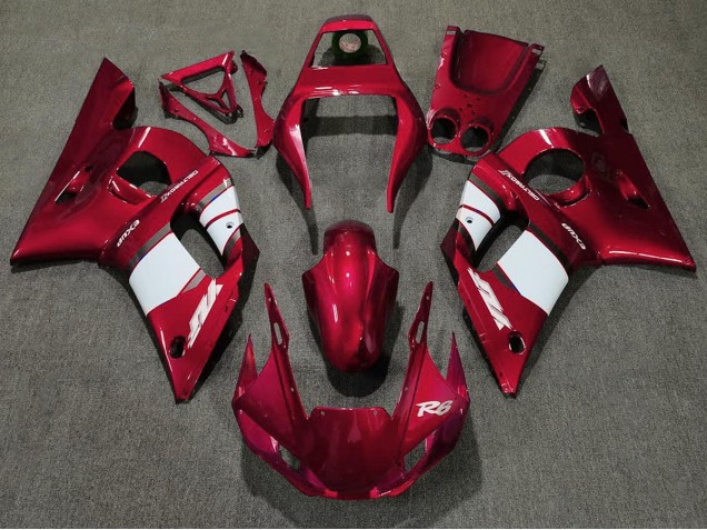 1998-2002 Deep Red & White Yamaha R6 Motorcycle Fairing