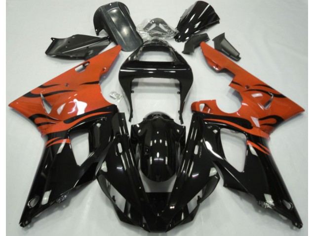 2000-2001 Black Flame & Orange Yamaha R1 Motorcycle Fairing 2000-2001 Black Flame & Orange Yamaha R1 Motorcycle Fairing