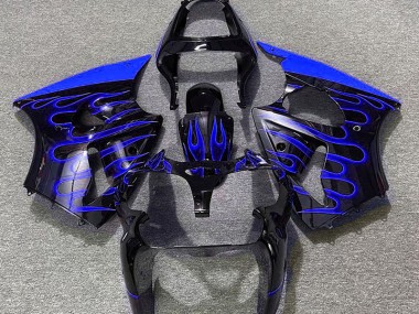 2000-2002 Gloss Black & Blue Flame Kawasaki ZX6R Motorcycle Fairing