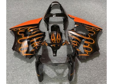 2000-2002 Gloss Black & Orange Flame Kawasaki ZX6R Motorcycle Fairing