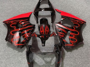 2000-2002 Gloss Black & Red Flame Kawasaki ZX6R Motorcycle Fairing
