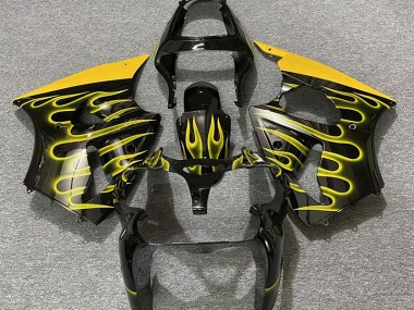 2000-2002 Gloss Black & Yellow Flame Kawasaki ZX6R Motorcycle Fairing