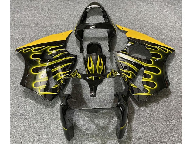 2000-2002 Gloss Black & Yellow Flame Kawasaki ZX6R Motorcycle Fairing 2000-2002 Gloss Black & Yellow Flame Kawasaki ZX6R Motorcycle Fairing