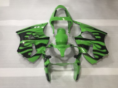 2000-2002 Green & Black Flame Kawasaki ZX6R Motorcycle Fairing