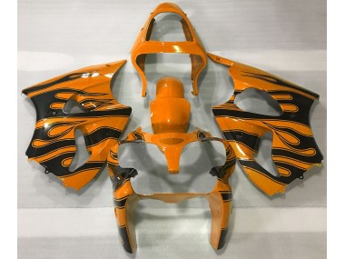 2000-2002 Orange & Black Flame Kawasaki ZX6R Motorcycle Fairing