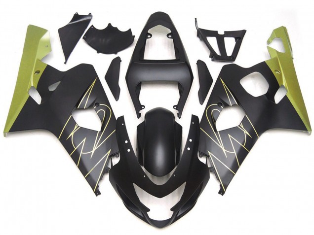 2004-2005 Matte Black and Gold Corona Custom Suzuki GSXR 600-750 Motorcycle Fairing 2004-2005 Matte Black and Gold Corona Custom Suzuki GSXR 600-750 Motorcycle Fairing