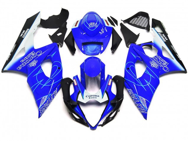 2005-2006 Blue and White Corona Style Suzuki GSXR 1000 Motorcycle Fairing 2005-2006 Blue and White Corona Style Suzuki GSXR 1000 Motorcycle Fairing