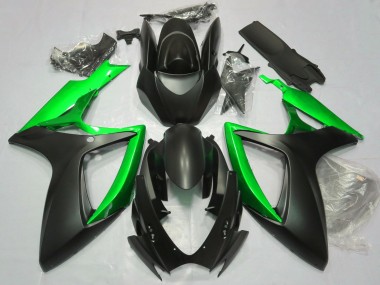 2006-2007 Matte Black & Green Suzuki GSXR 600-750 Motorcycle Fairing