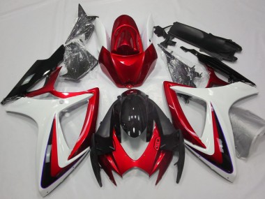 2006-2007 Red & White Debadged Suzuki GSXR 600-750 Motorcycle Fairing