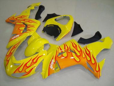 2006-2007 Yellow Orange Flame Kawasaki ZX10R Motorcycle Fairing