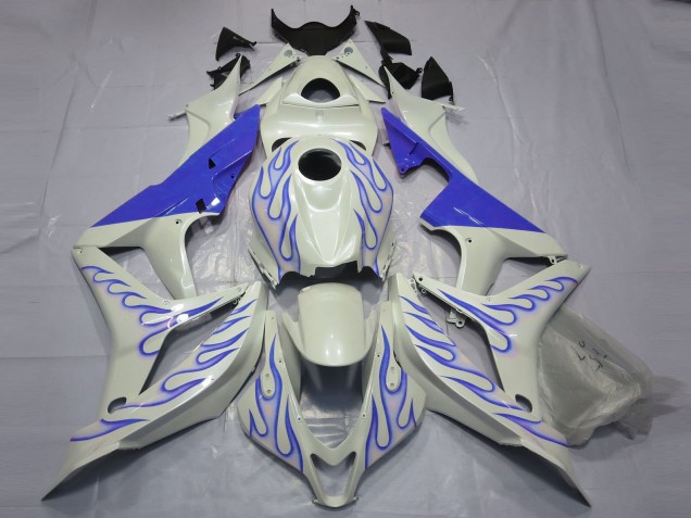 2007-2008 Blue Flame on White Honda CBR600RR Motorcycle Fairing 2007-2008 Blue Flame on White Honda CBR600RR Motorcycle Fairing