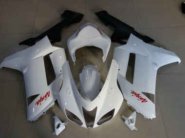 2007-2008 Gloss White & Red Logos Kawasaki ZX6R Motorcycle Fairing