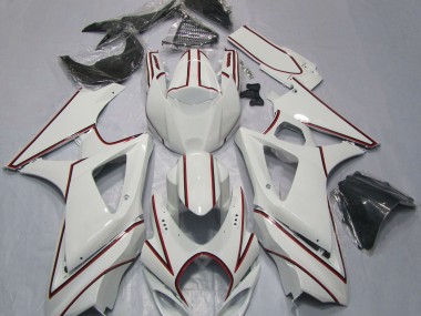 2007-2008 White with Red Pin Stripe Suzuki GSXR 1000 Motorcycle Fairing