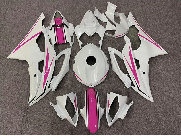 2008-2016 Gloss White and Pink Yamaha R6 Motorcycle Fairing