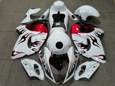 2008-2020 Gloss White & Red Flame Suzuki GSXR 1300 Hayabusa Motorcycle Fairing