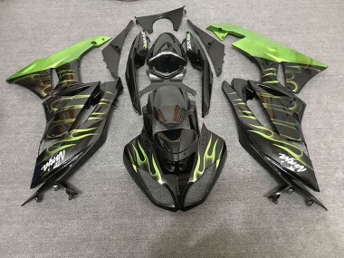 2009-2012 Gloss Black & Green Flame Kawasaki ZX6R Motorcycle Fairing