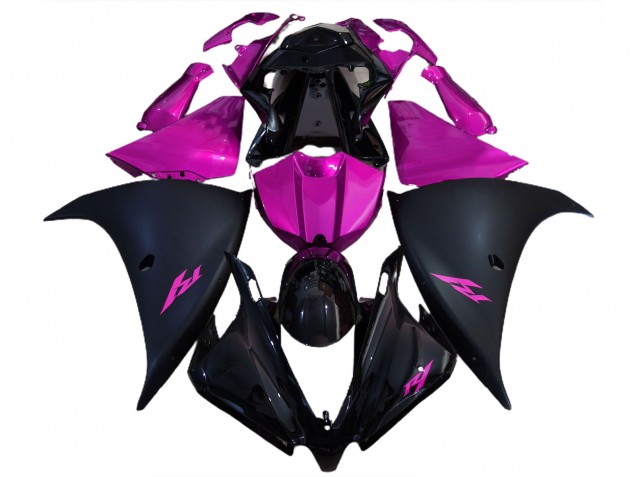 2012-2014 Matte Black and Pink Yamaha R1 Motorcycle Fairing