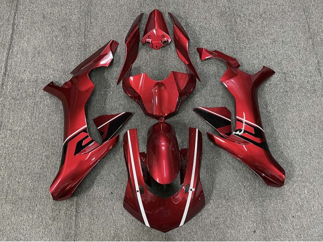 2015-2019 Deep Red & Black and White Accents Yamaha R1 Motorcycle Fairing