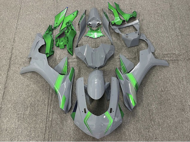 2015-2019 Nardo Grey & Green Accents Yamaha R1 Motorcycle Fairing 2015-2019 Nardo Grey & Green Accents Yamaha R1 Motorcycle Fairing